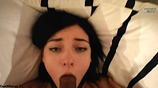 Sensual teen girl gives her first blowjob to a huge black penis